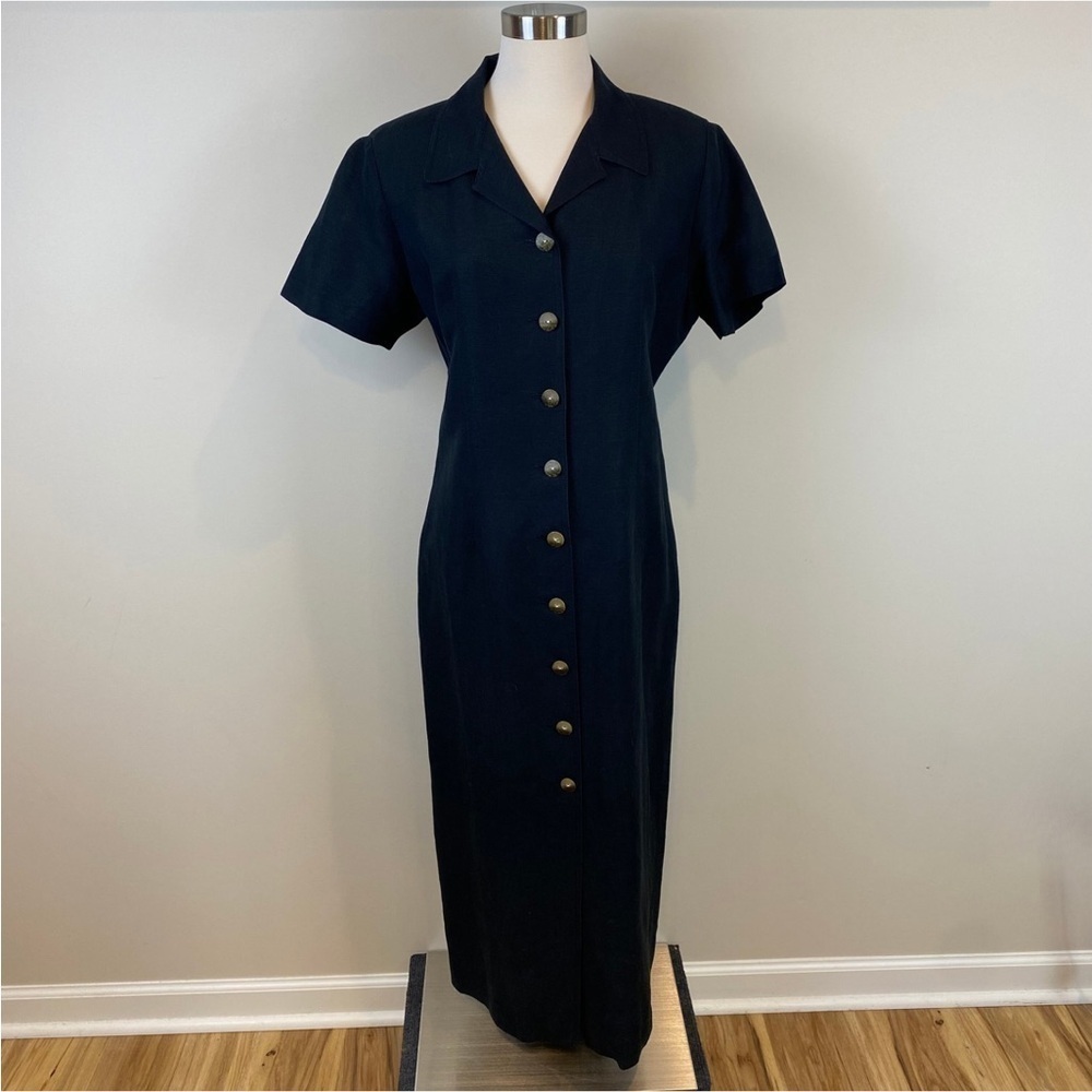 Deane & White‎ Vintage Midi Maxi Button Front Dress Linen Blend Sz 10 Minimalist